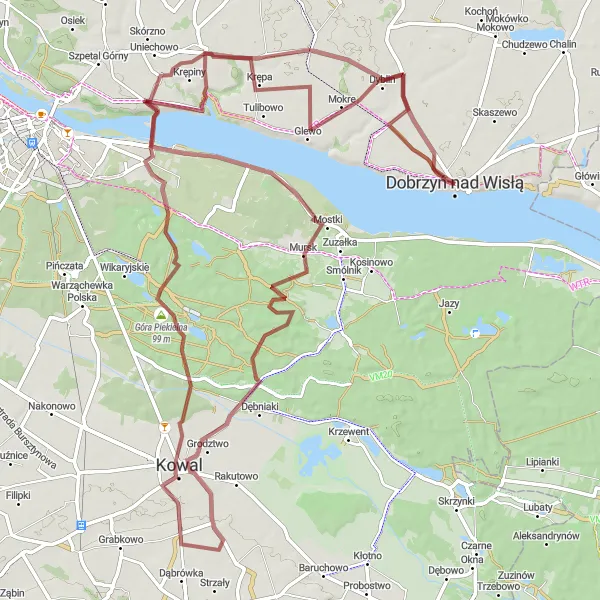 Miniatura mapy "Trasa na rowerze szutrowym w okolicach Dobrzynia nad Wisłą" - trasy rowerowej w Kujawsko-pomorskie, Poland. Wygenerowane przez planer tras rowerowych Tarmacs.app