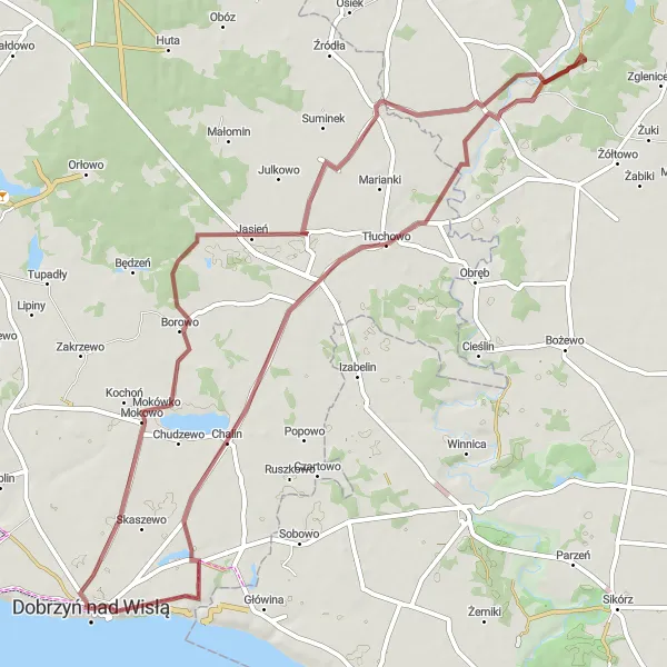 Miniatura mapy "Trasa na rowerze szutrowym w okolicach Dobrzynia nad Wisłą" - trasy rowerowej w Kujawsko-pomorskie, Poland. Wygenerowane przez planer tras rowerowych Tarmacs.app