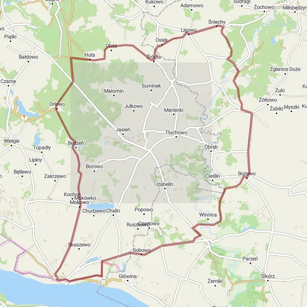 Miniatura mapy "Trasa rowerowa gravel przez Bożewo, Bądkowo Kościelne i Górę Zamkową" - trasy rowerowej w Kujawsko-pomorskie, Poland. Wygenerowane przez planer tras rowerowych Tarmacs.app