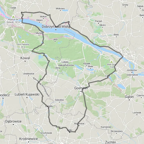 Miniatura mapy "Trasa na rowerze szosowym dookoła Dobrzynia nad Wisłą" - trasy rowerowej w Kujawsko-pomorskie, Poland. Wygenerowane przez planer tras rowerowych Tarmacs.app