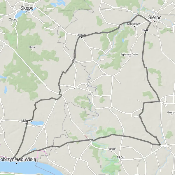 Miniatura mapy "Trasa na rowerze szosowym w okolicach Dobrzynia nad Wisłą" - trasy rowerowej w Kujawsko-pomorskie, Poland. Wygenerowane przez planer tras rowerowych Tarmacs.app