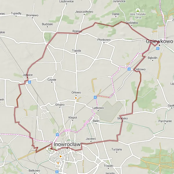 Miniatura mapy "Trasa rowerowa przez Jaksice" - trasy rowerowej w Kujawsko-pomorskie, Poland. Wygenerowane przez planer tras rowerowych Tarmacs.app