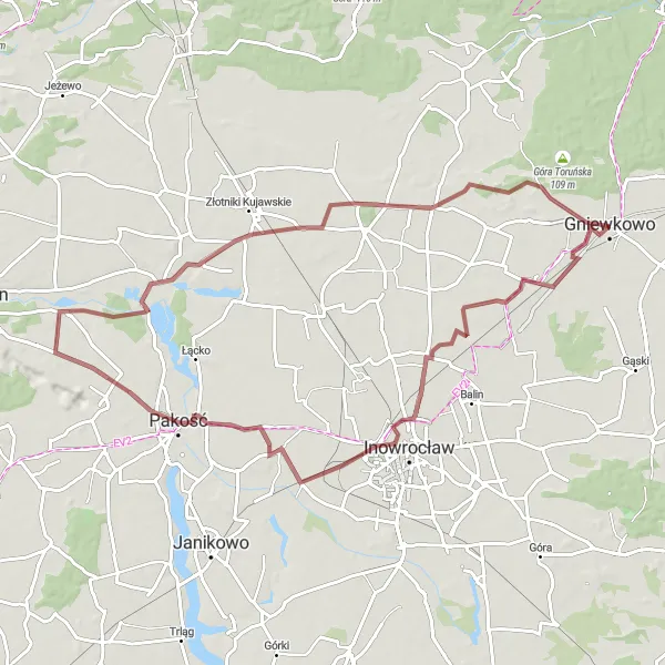 Miniatura mapy "Trasa gravelowa przez Wierzchosławice, Kłopot, Piechcin i Rojewo" - trasy rowerowej w Kujawsko-pomorskie, Poland. Wygenerowane przez planer tras rowerowych Tarmacs.app
