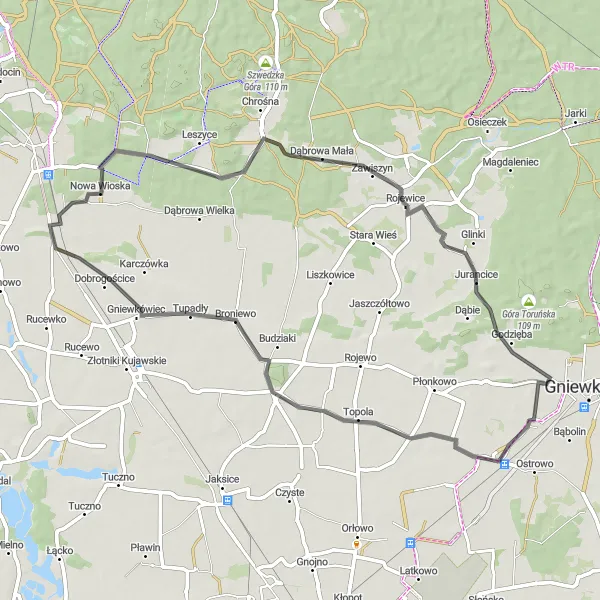 Miniatura mapy "Trasa rowerowa do Wierzchosławic" - trasy rowerowej w Kujawsko-pomorskie, Poland. Wygenerowane przez planer tras rowerowych Tarmacs.app