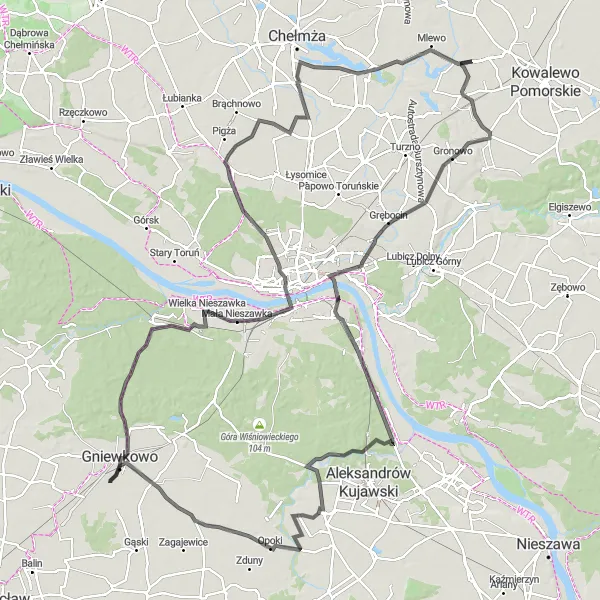 Miniatura mapy "Trasa rowerowa przez malownicze tereny Kujawsko-pomorskie" - trasy rowerowej w Kujawsko-pomorskie, Poland. Wygenerowane przez planer tras rowerowych Tarmacs.app
