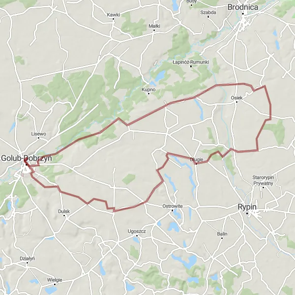 Miniatura mapy "Trasa Gravelowa do Golub-Dobrzyń" - trasy rowerowej w Kujawsko-pomorskie, Poland. Wygenerowane przez planer tras rowerowych Tarmacs.app