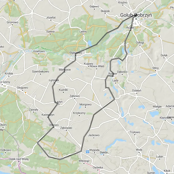 Miniatura mapy "Trasa Szosowa z Zamek Golubski" - trasy rowerowej w Kujawsko-pomorskie, Poland. Wygenerowane przez planer tras rowerowych Tarmacs.app