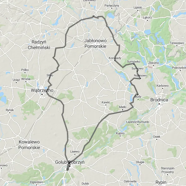 Miniatura mapy "Trasa Szosowa przez Łąki i Wioski" - trasy rowerowej w Kujawsko-pomorskie, Poland. Wygenerowane przez planer tras rowerowych Tarmacs.app