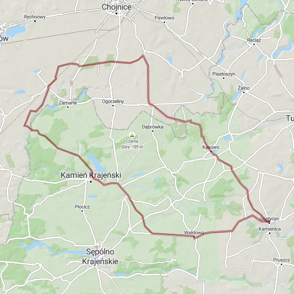 Miniatura mapy "Trasa Gravelowa Włościbórz - Kęsowo" - trasy rowerowej w Kujawsko-pomorskie, Poland. Wygenerowane przez planer tras rowerowych Tarmacs.app