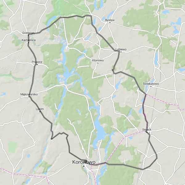Miniatura mapy "Trasa Szosowa Gostycyn - Mąkowarsko" - trasy rowerowej w Kujawsko-pomorskie, Poland. Wygenerowane przez planer tras rowerowych Tarmacs.app
