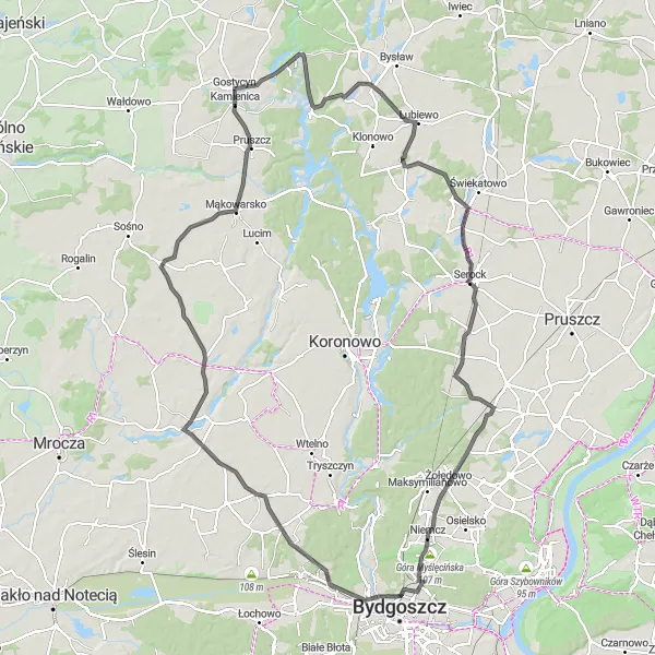 Map miniature of "Gostycyn Loop" cycling inspiration in Kujawsko-pomorskie, Poland. Generated by Tarmacs.app cycling route planner