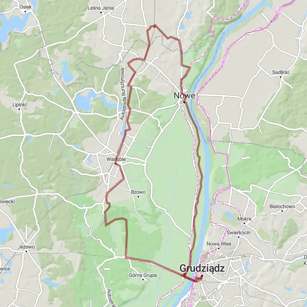 Map miniature of "Grudziądz-Dolna Grupa-Nowe-Wielkie Zajączkowo-Michale" cycling inspiration in Kujawsko-pomorskie, Poland. Generated by Tarmacs.app cycling route planner