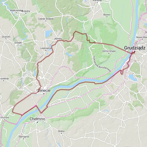 Map miniature of "Picturesque Grupa Gravel Adventure" cycling inspiration in Kujawsko-pomorskie, Poland. Generated by Tarmacs.app cycling route planner