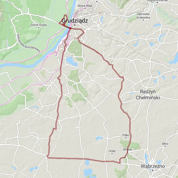 Map miniature of "Grudziądz-Marusza-Wronie-Pilewice-Michale" cycling inspiration in Kujawsko-pomorskie, Poland. Generated by Tarmacs.app cycling route planner