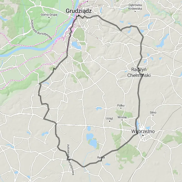 Map miniature of "Grudziądz Loop with Small Town Charm" cycling inspiration in Kujawsko-pomorskie, Poland. Generated by Tarmacs.app cycling route planner