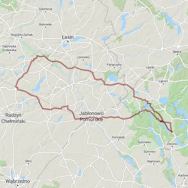 Map miniature of "Gravel Cycling Adventure amidst Nature's Abundance" cycling inspiration in Kujawsko-pomorskie, Poland. Generated by Tarmacs.app cycling route planner