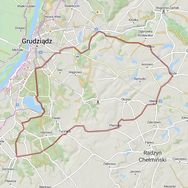 Miniatura mapy "Pojedź szlakiem Turznic i Wałdowa Szlacheckiego" - trasy rowerowej w Kujawsko-pomorskie, Poland. Wygenerowane przez planer tras rowerowych Tarmacs.app