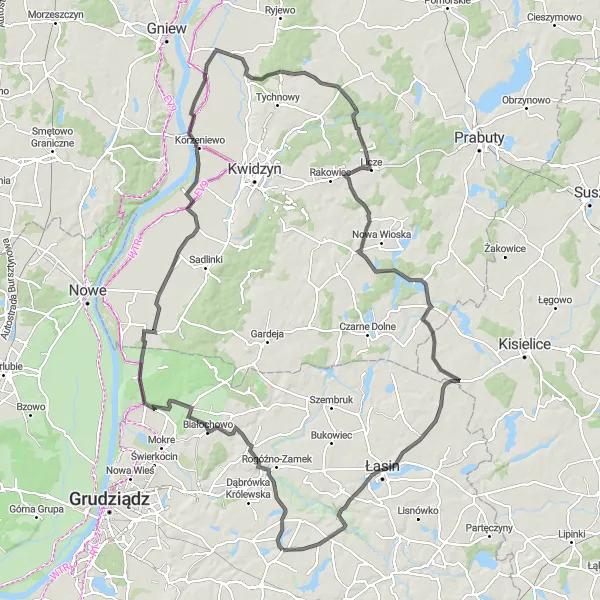 Map miniature of "Scenic Road Cycling Expedition near Gruta" cycling inspiration in Kujawsko-pomorskie, Poland. Generated by Tarmacs.app cycling route planner