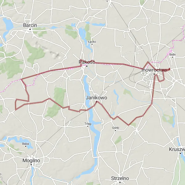 Miniatura mapy "Trasa gravelowa przez Mierucin i Pakość" - trasy rowerowej w Kujawsko-pomorskie, Poland. Wygenerowane przez planer tras rowerowych Tarmacs.app