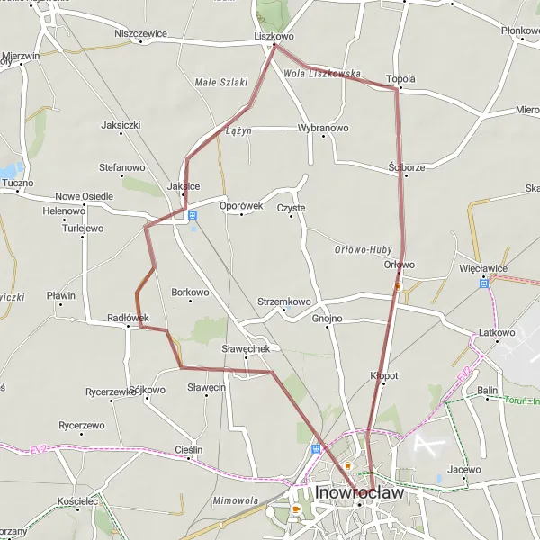 Map miniature of "The Jaksice Loop" cycling inspiration in Kujawsko-pomorskie, Poland. Generated by Tarmacs.app cycling route planner