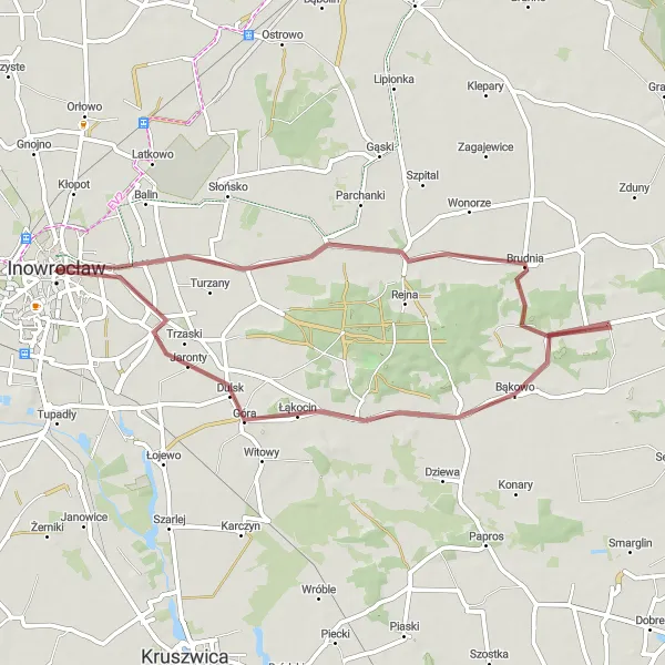 Miniatura mapy "Trasa Inowrocław - Mur miejski" - trasy rowerowej w Kujawsko-pomorskie, Poland. Wygenerowane przez planer tras rowerowych Tarmacs.app