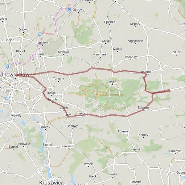 Map miniature of "Exploring Parchanie" cycling inspiration in Kujawsko-pomorskie, Poland. Generated by Tarmacs.app cycling route planner