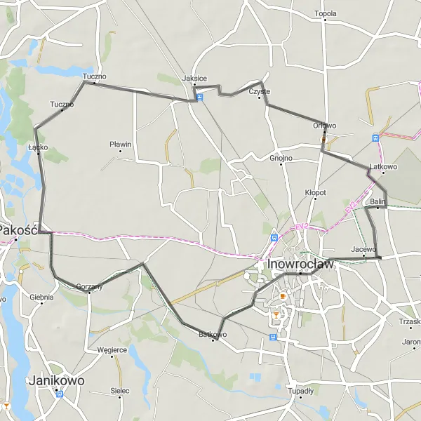 Miniatura mapy "Szybka trasa przez Kościelec i Orłowo" - trasy rowerowej w Kujawsko-pomorskie, Poland. Wygenerowane przez planer tras rowerowych Tarmacs.app
