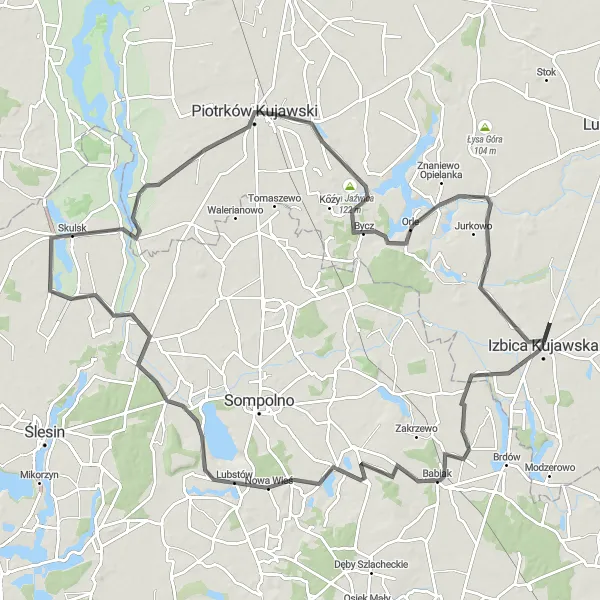 Map miniature of "Kujawianka Heritage" cycling inspiration in Kujawsko-pomorskie, Poland. Generated by Tarmacs.app cycling route planner