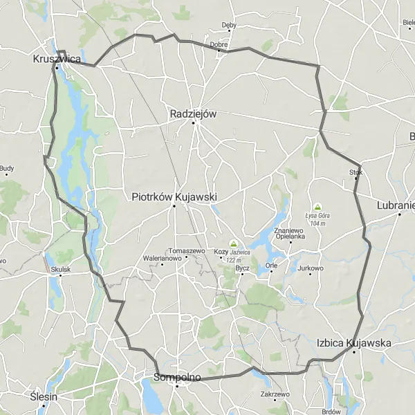 Miniatura mapy "Przejażdżka rowerowa przez piękne tereny Kujawsko-Pomorskiego" - trasy rowerowej w Kujawsko-pomorskie, Poland. Wygenerowane przez planer tras rowerowych Tarmacs.app