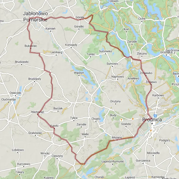 Miniatura mapy "Trasa Gravelowa przez Żmijewko i Jabłonowo-Zamek" - trasy rowerowej w Kujawsko-pomorskie, Poland. Wygenerowane przez planer tras rowerowych Tarmacs.app