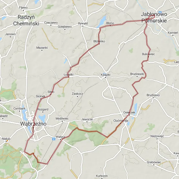 Miniatura mapy "Trasa przez Wałycz, Blizno i Parowóz Ty-2 860" - trasy rowerowej w Kujawsko-pomorskie, Poland. Wygenerowane przez planer tras rowerowych Tarmacs.app