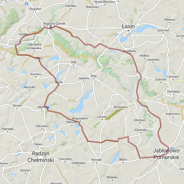 Miniatura mapy "Trasa Gravelowa z Jabłonowa Pomorskiego przez Bursztynowo" - trasy rowerowej w Kujawsko-pomorskie, Poland. Wygenerowane przez planer tras rowerowych Tarmacs.app