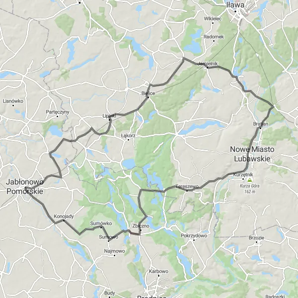 Miniatura mapy "Trasa Szosowa do Krotoszyn" - trasy rowerowej w Kujawsko-pomorskie, Poland. Wygenerowane przez planer tras rowerowych Tarmacs.app