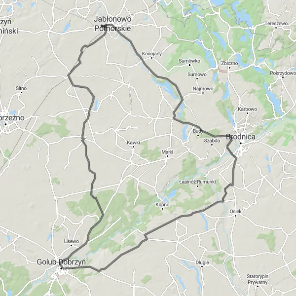 Miniatura mapy "Wycieczka przez Mileszewy, Bobrowo i Łobdowo" - trasy rowerowej w Kujawsko-pomorskie, Poland. Wygenerowane przez planer tras rowerowych Tarmacs.app