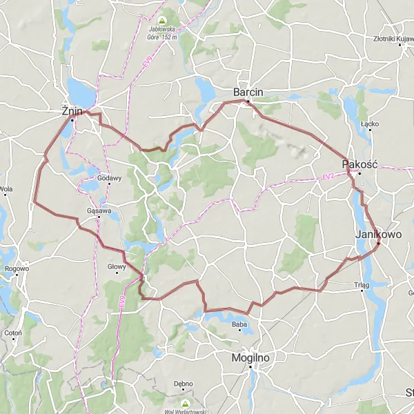 Miniatura mapy "Trasa Janikowo - Piechcin - Giebnia - Niestronno" - trasy rowerowej w Kujawsko-pomorskie, Poland. Wygenerowane przez planer tras rowerowych Tarmacs.app