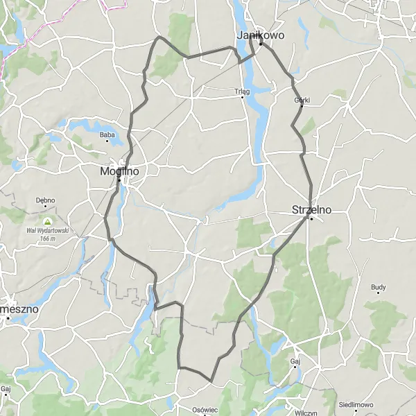 Map miniature of "Górki- Broniewice Loop" cycling inspiration in Kujawsko-pomorskie, Poland. Generated by Tarmacs.app cycling route planner