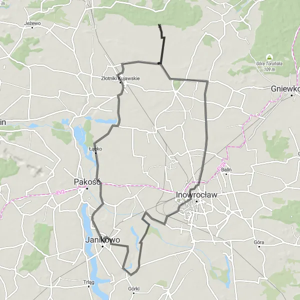 Map miniature of "Rojewo- Ludzisko Circuit" cycling inspiration in Kujawsko-pomorskie, Poland. Generated by Tarmacs.app cycling route planner