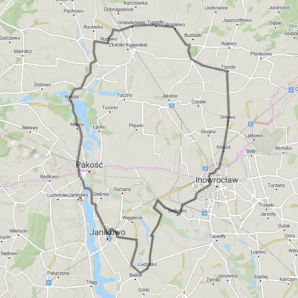 Miniatura mapy "Trasa Janikowo - Dźwierzchno - Liszkowo - Kłopot - Ludzisko" - trasy rowerowej w Kujawsko-pomorskie, Poland. Wygenerowane przez planer tras rowerowych Tarmacs.app