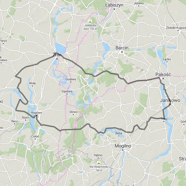 Map miniature of "Kujawsko-Pomorskie Road Challenge" cycling inspiration in Kujawsko-pomorskie, Poland. Generated by Tarmacs.app cycling route planner