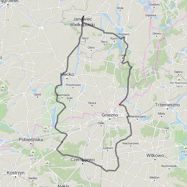 Miniatura mapy "Trasa rowerowa Jezioro Rogowskie" - trasy rowerowej w Kujawsko-pomorskie, Poland. Wygenerowane przez planer tras rowerowych Tarmacs.app