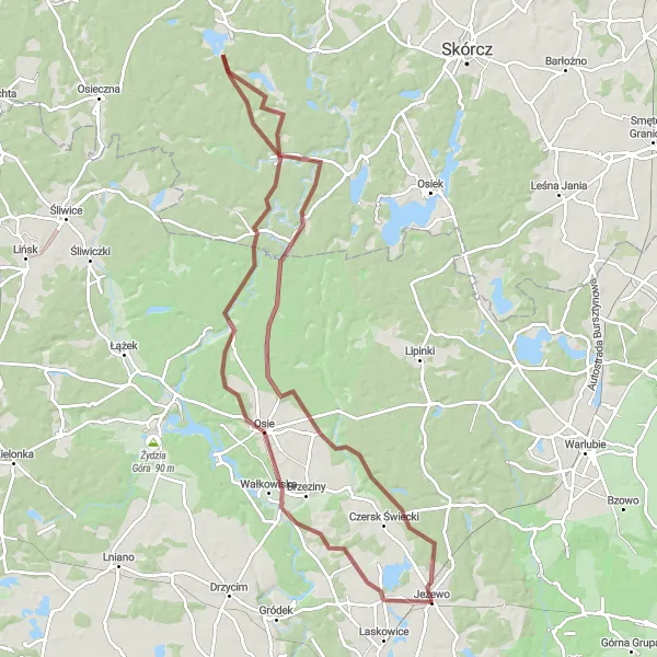 Map miniature of "Hidden Gems Gravel Ride" cycling inspiration in Kujawsko-pomorskie, Poland. Generated by Tarmacs.app cycling route planner