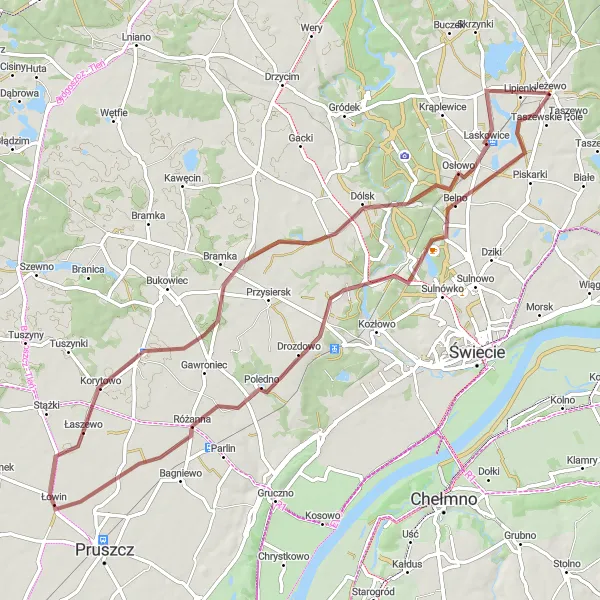 Miniatura mapy "Rowerowy spacerek z Belna na Jeżewo" - trasy rowerowej w Kujawsko-pomorskie, Poland. Wygenerowane przez planer tras rowerowych Tarmacs.app