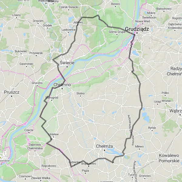 Map miniature of "The Great Circle Cycle" cycling inspiration in Kujawsko-pomorskie, Poland. Generated by Tarmacs.app cycling route planner