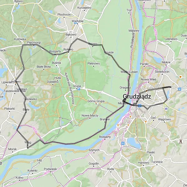 Map miniature of "Jeżewo to Taszewo Loop" cycling inspiration in Kujawsko-pomorskie, Poland. Generated by Tarmacs.app cycling route planner