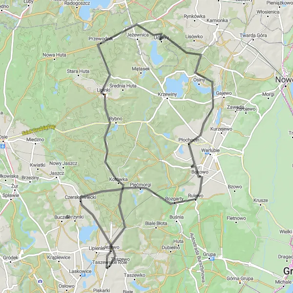 Map miniature of "Around Jeżewo: Explore the Kujawsko-Pomorskie Region by Road Bike" cycling inspiration in Kujawsko-pomorskie, Poland. Generated by Tarmacs.app cycling route planner