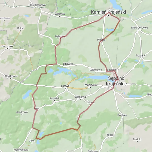 Map miniature of "Sępólno Krajeńskie Loop" cycling inspiration in Kujawsko-pomorskie, Poland. Generated by Tarmacs.app cycling route planner