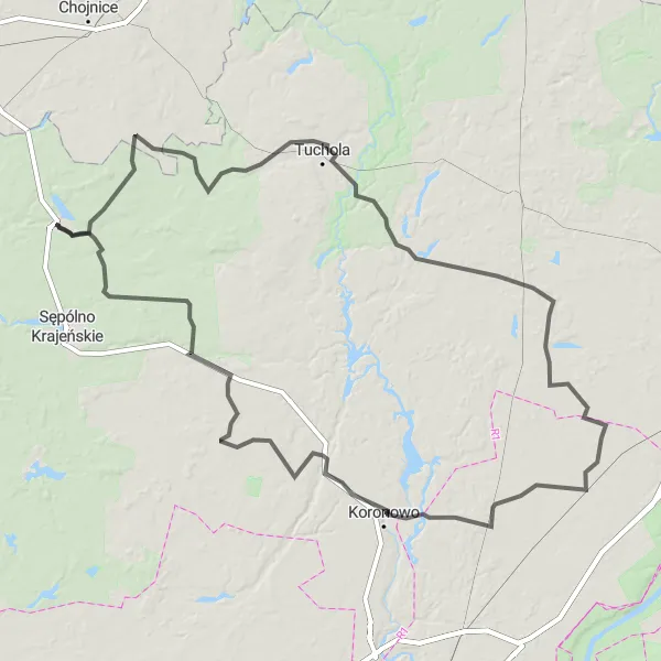 Map miniature of "The Tuchola Forest Epic Road Cycling Route" cycling inspiration in Kujawsko-pomorskie, Poland. Generated by Tarmacs.app cycling route planner