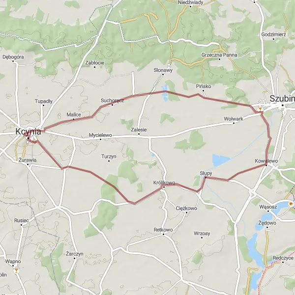 Map miniature of "Exploring the Gravel Roads of Kujawsko-Pomorskie" cycling inspiration in Kujawsko-pomorskie, Poland. Generated by Tarmacs.app cycling route planner