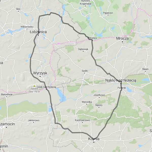 Map miniature of "Scenic Cycling Tour from Kcynia" cycling inspiration in Kujawsko-pomorskie, Poland. Generated by Tarmacs.app cycling route planner