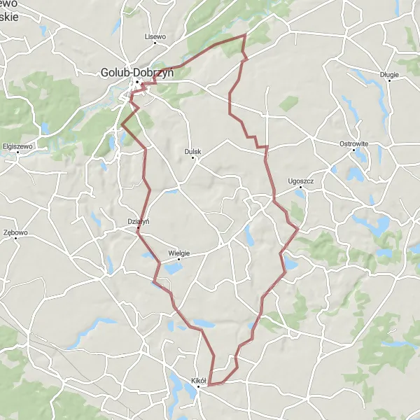Miniatura mapy "Grafika Kikół - Golub-Dobrzyń - Rodzone - Obory" - trasy rowerowej w Kujawsko-pomorskie, Poland. Wygenerowane przez planer tras rowerowych Tarmacs.app